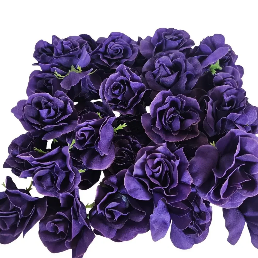 100 Purple Silk Rose Heads Stemless Wedding Floral Craft Wreaths DIY 2.5in